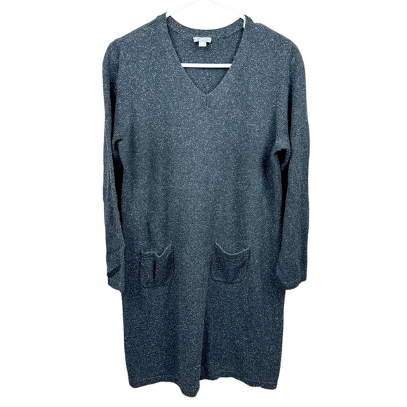 J. Jill Gray Speckled Silk Blend V Neck Dress with Front Pockets - Picture 4 of 9